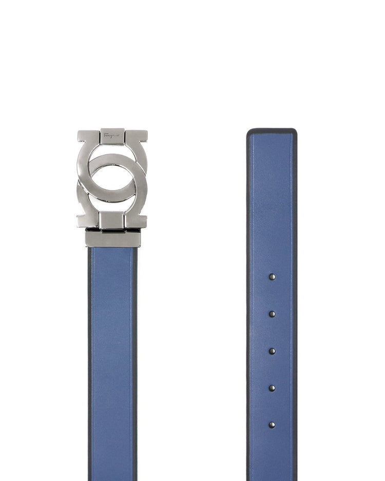 Glossy LOGO Buckle Black Edge Leather Belt
