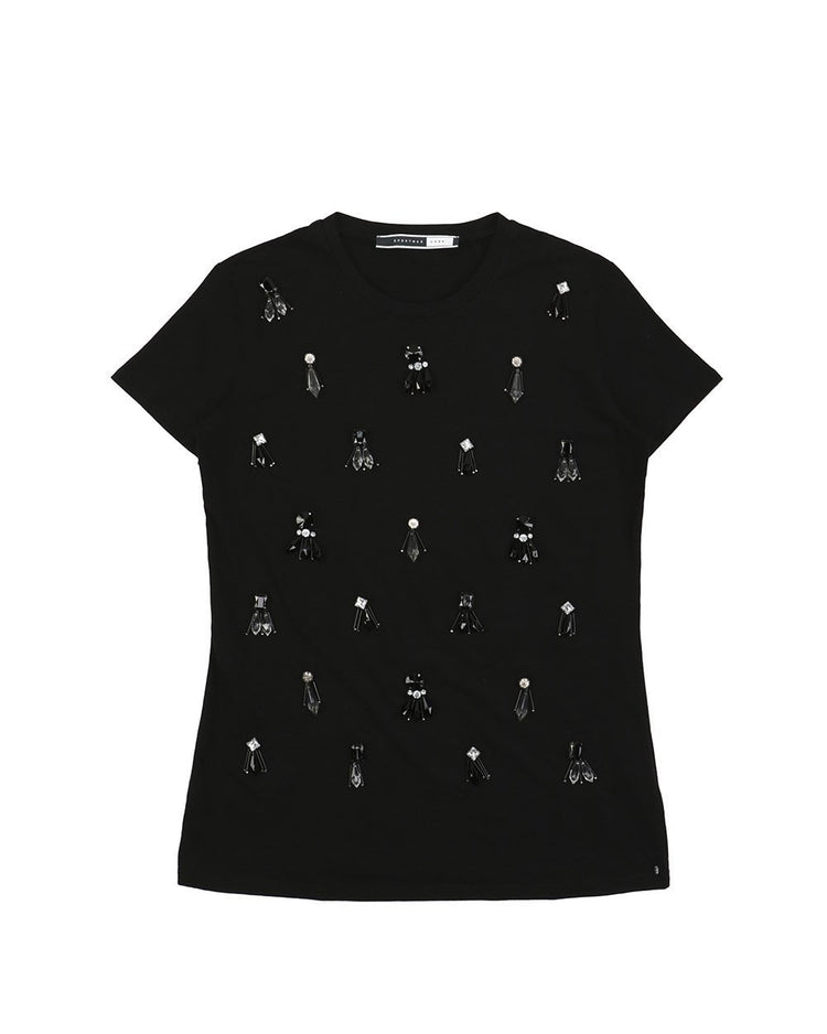 Crystal Embellished Short Sleeves T-shirt