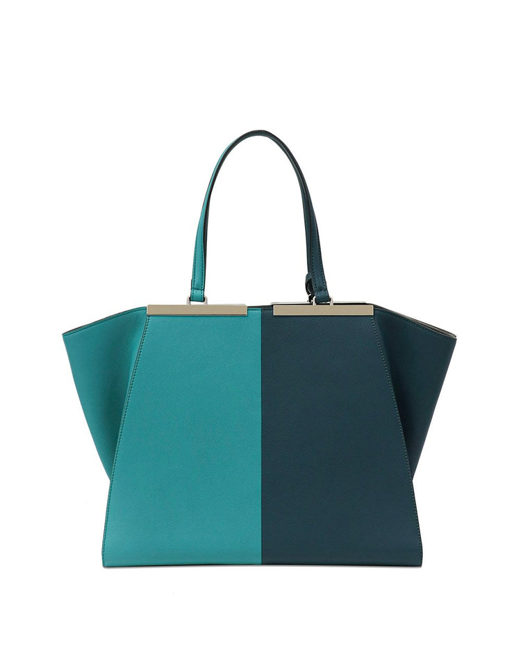 Bi-color Plain Pattern Leather Handbag - ISSI Outlet