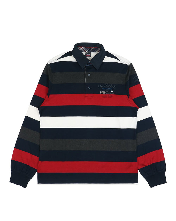 Long Sleeves Stripe Cotton Polo Shirt