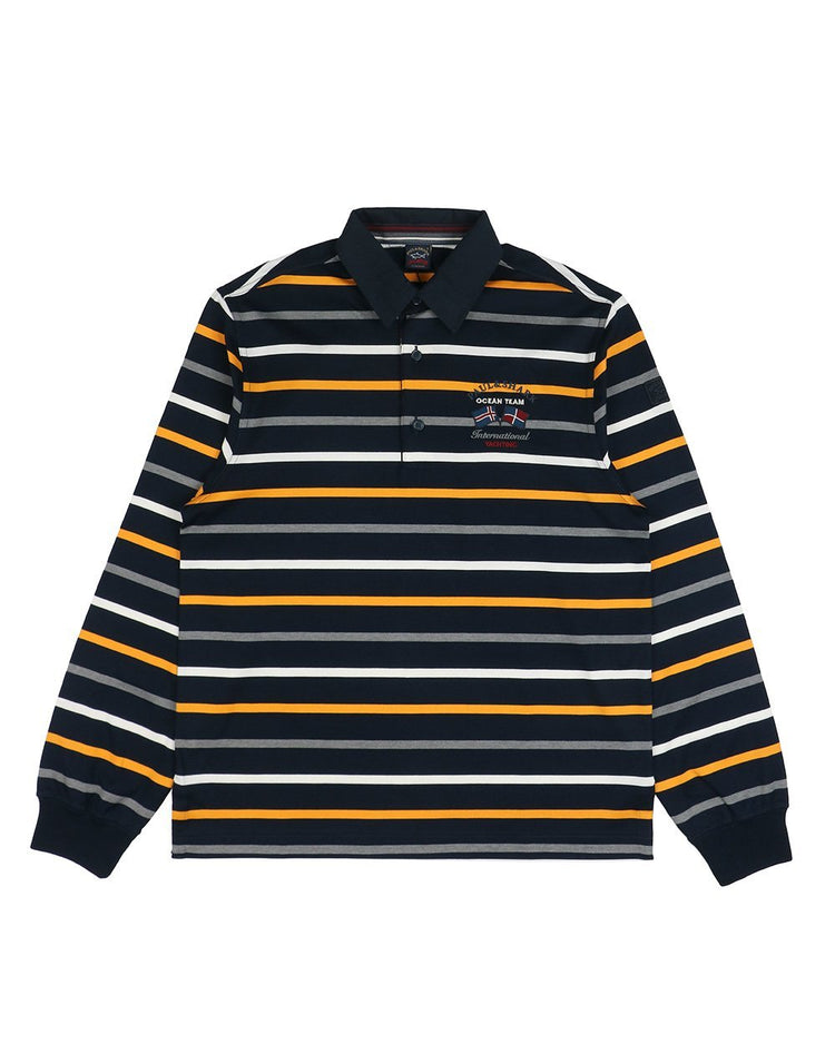 Long Sleeves Stripe Cotton Polo Shirt