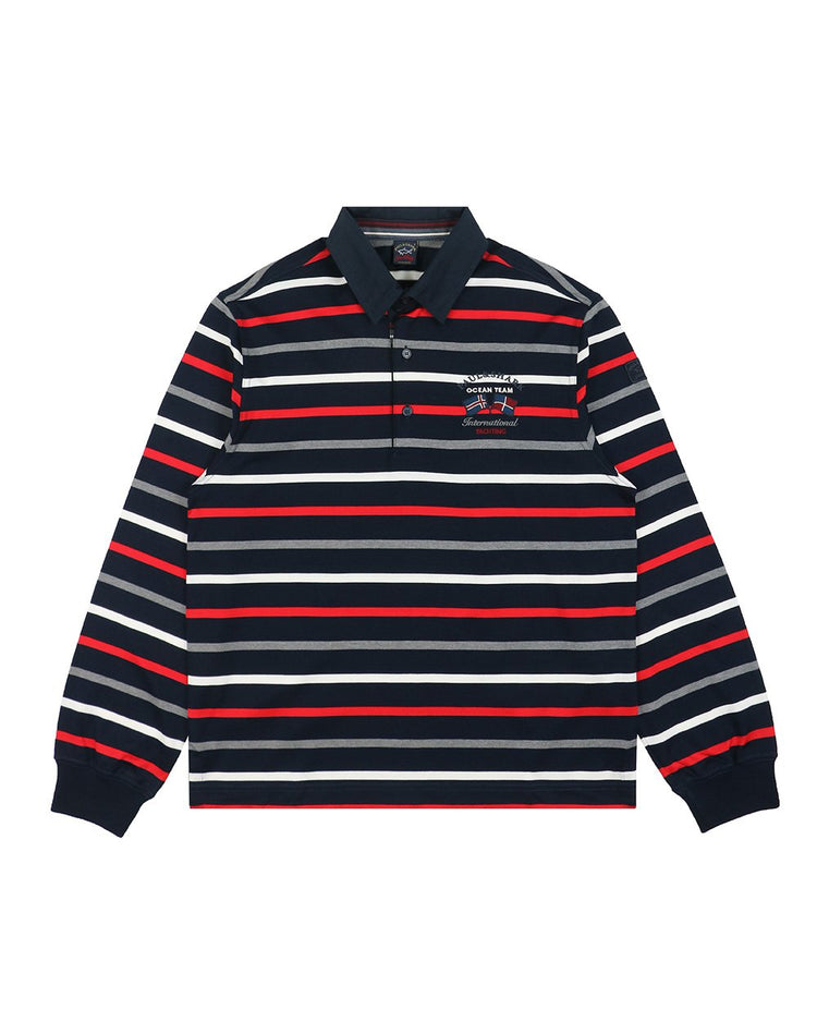 Long Sleeves Stripe Cotton Polo Shirt - ISSI Outlet