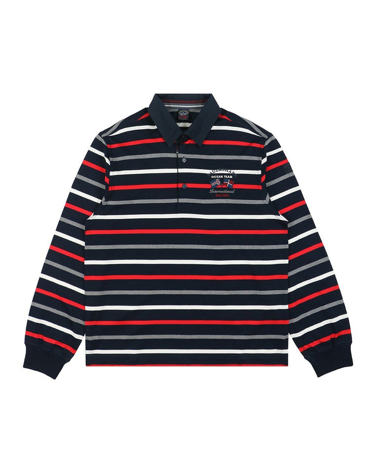 Long Sleeves Stripe Cotton Polo Shirt