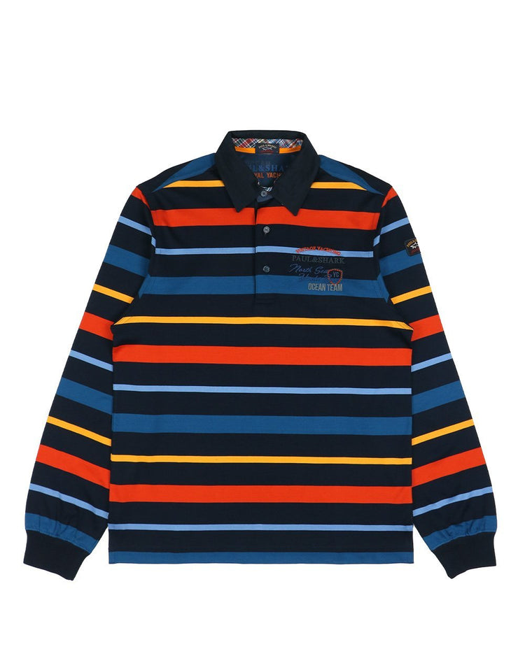 Long Sleeves Stripe Cotton Polo Shirt