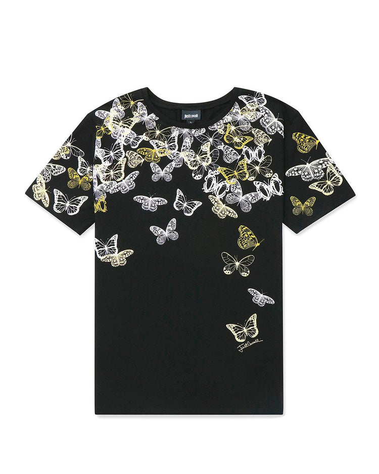 Butterfly Print Round Neck Short Sleeves T-Shirt