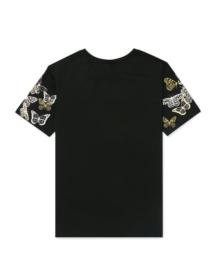 Butterfly Print Round Neck Short Sleeves T-Shirt