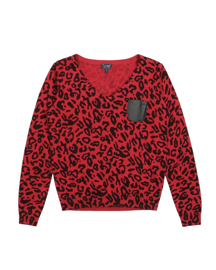 Leopard Print V-Neck Knitwear