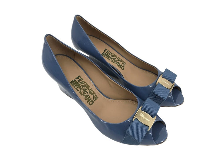 Sissi Patent Leather Peep-Toe Wedge Pumps