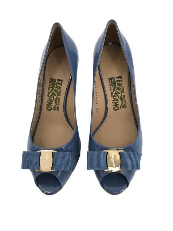 Sissi Patent Leather Peep-Toe Wedge Pumps