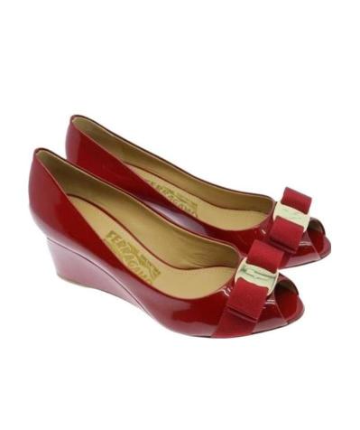 Sissi Patent Leather Peep-Toe Wedge Pumps