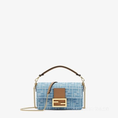 Blue denim-effect FF jacquard bag