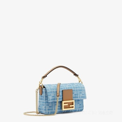 Blue denim-effect FF jacquard bag