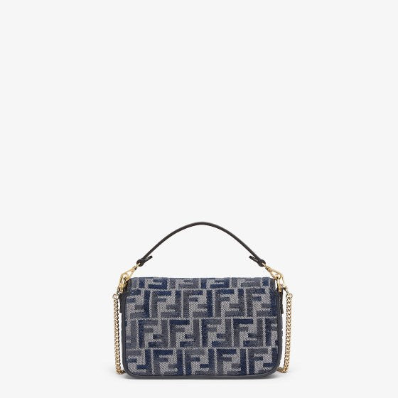 Baguette Mini Navy Cappuccino FF jacquard fabric bag