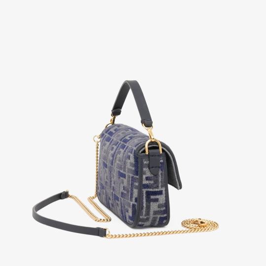 Baguette Mini Navy Cappuccino FF jacquard fabric bag