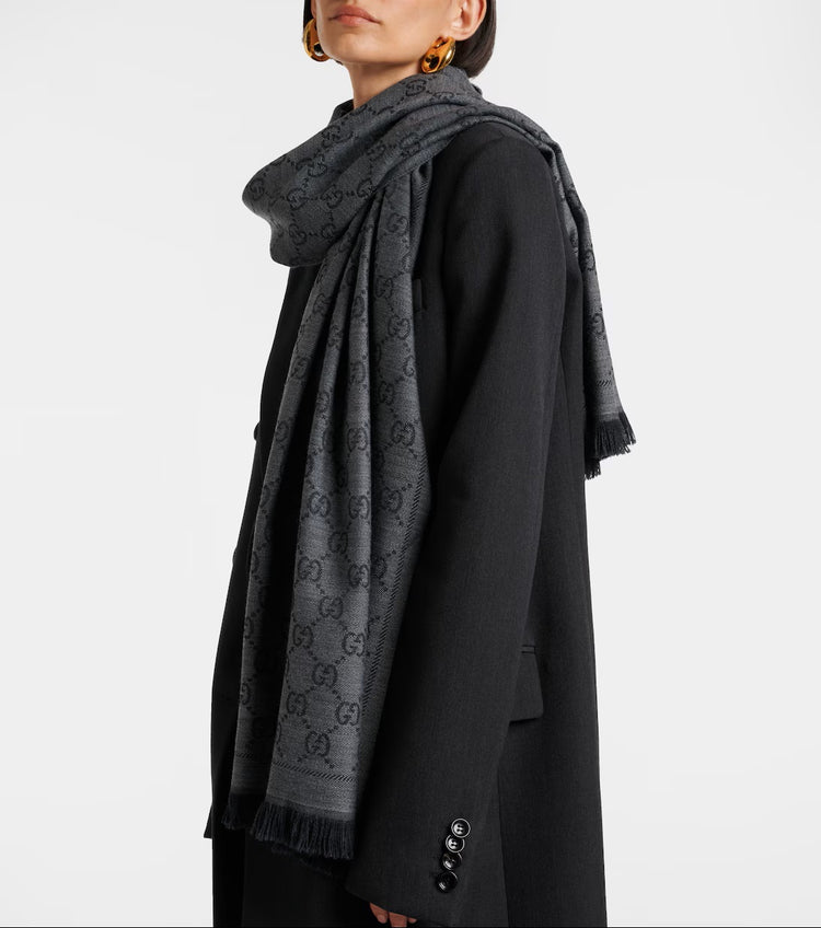 GG提花圖案針織羊毛圍巾