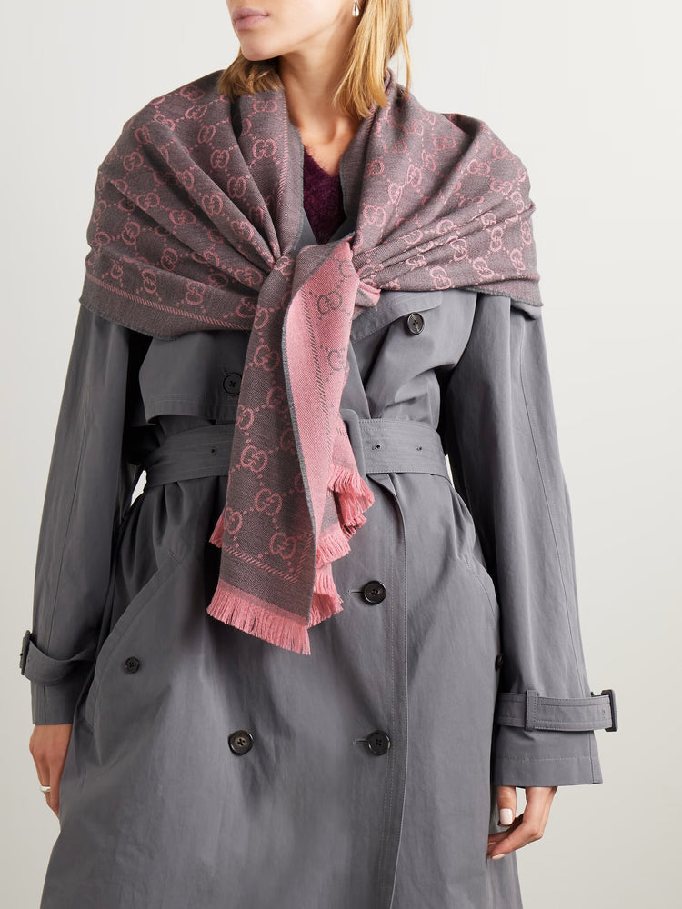 GG提花圖案針織羊毛圍巾