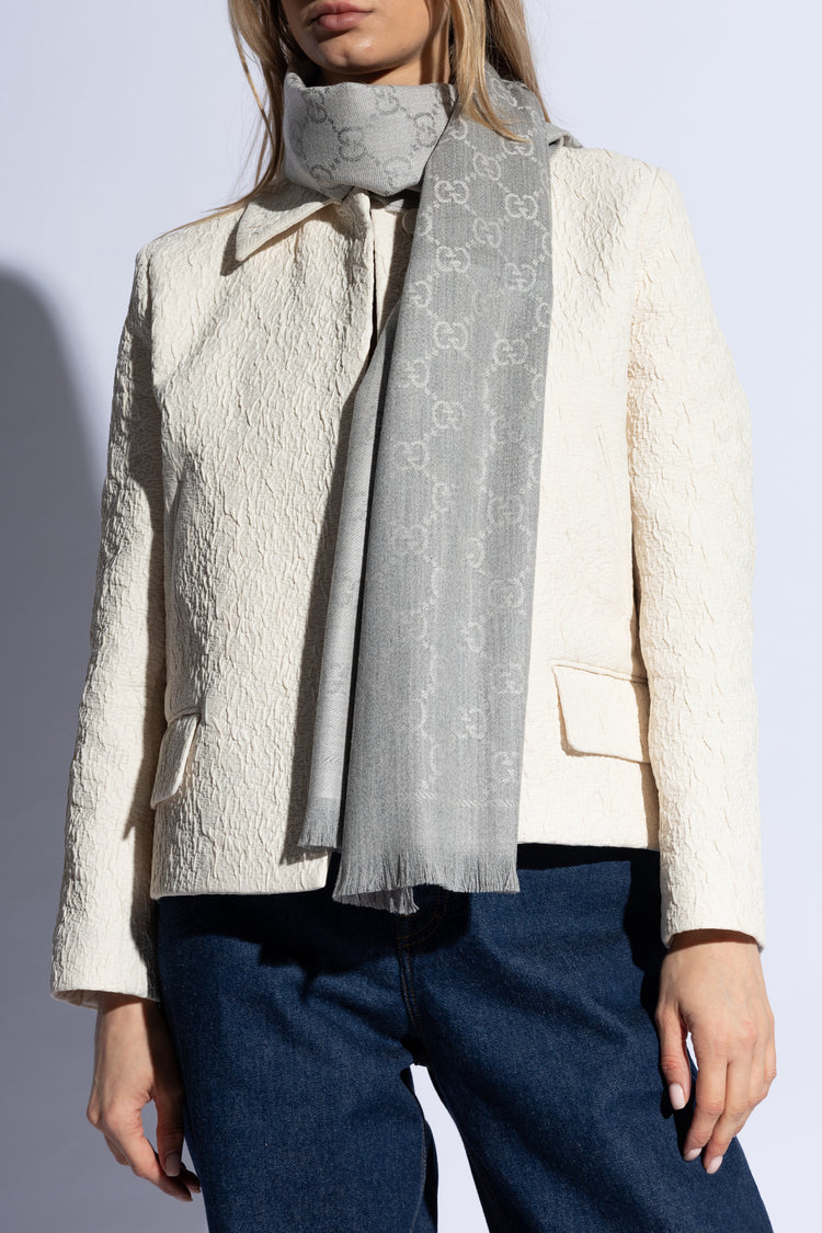 GG提花圖案針織羊毛圍巾