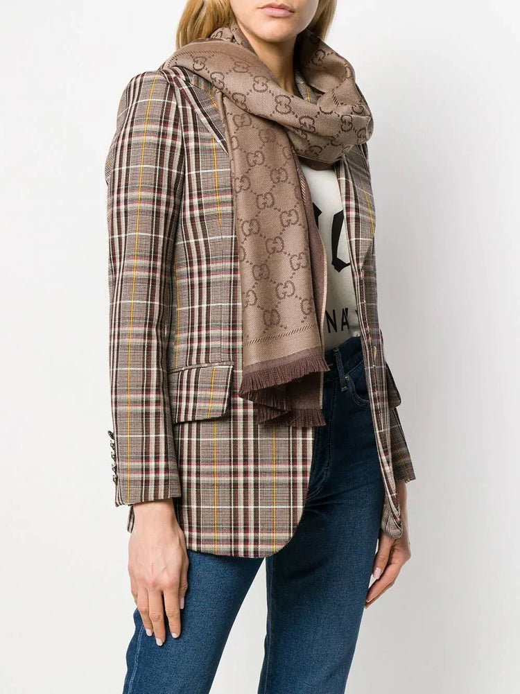 GG提花圖案針織羊毛圍巾