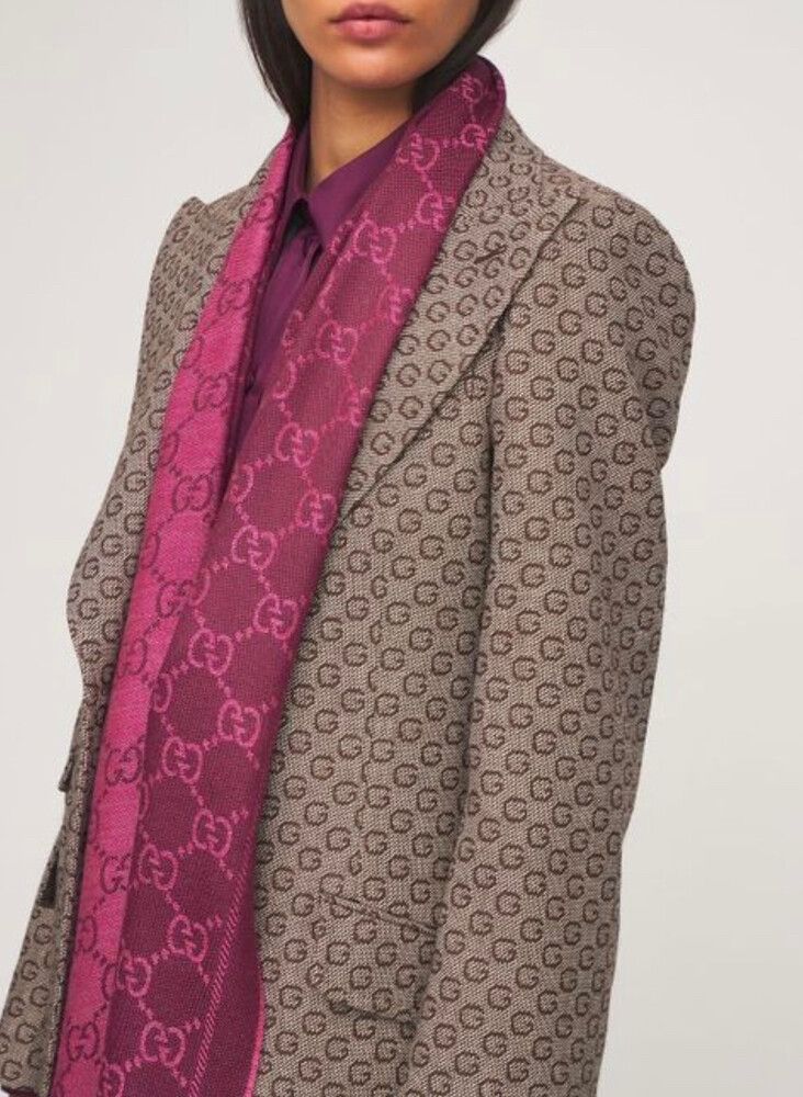 GG提花圖案針織羊毛圍巾