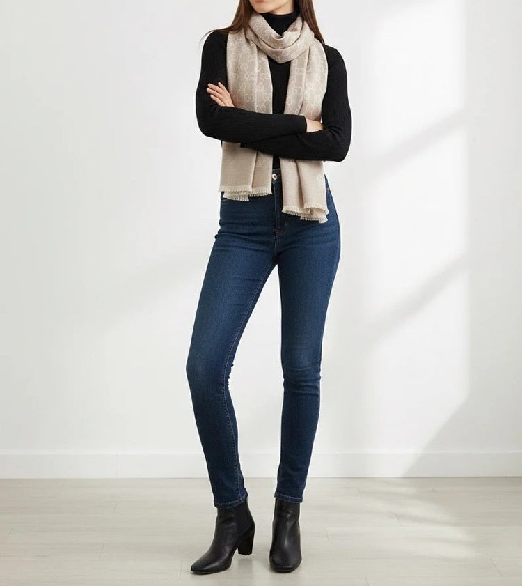 GG Logo Wool Silk Scarf (165904-3G646)