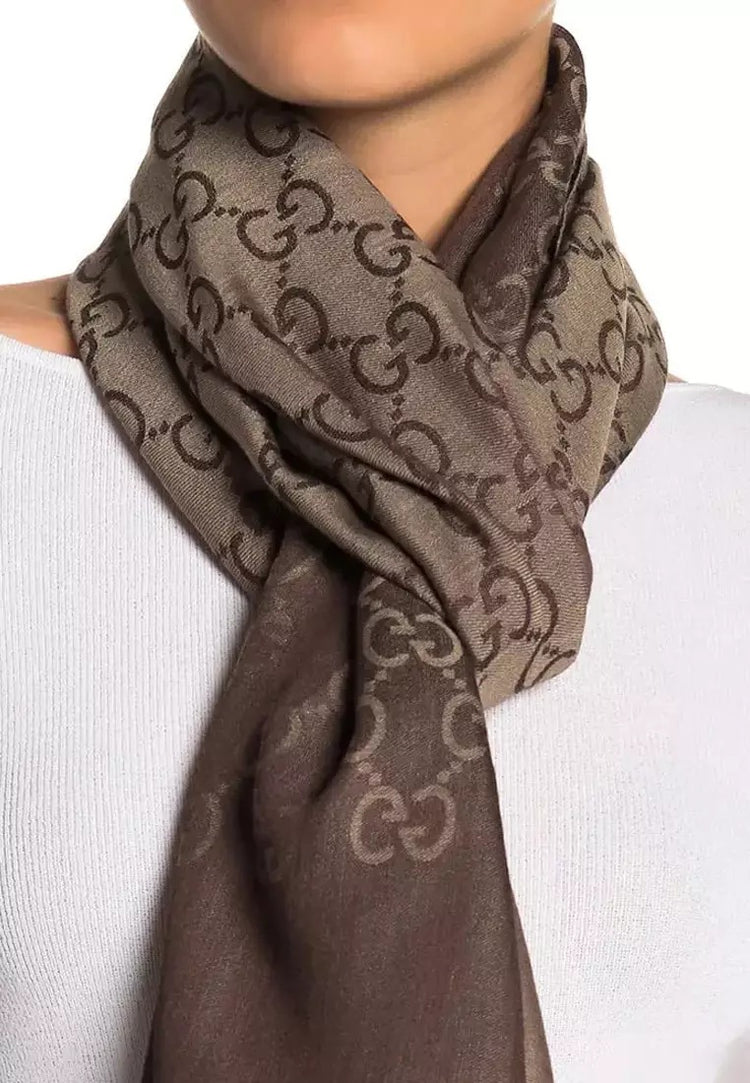GG Logo Wool Silk Scarf (165904-3G646)