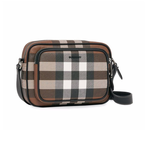 Burberry Dark Birch Brown Check Canvas Camera Crossbody Bag