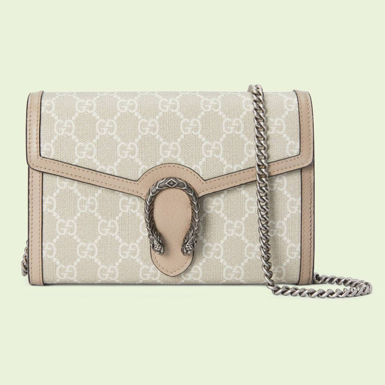 GG Supreme Dionysus wallet on chain - Beige/White (401231UULBN)