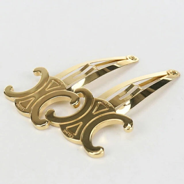 Set of 2 Snap Hair Clips in Brass with Gold Finish and Steel (46Z656BSL