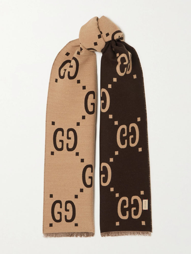 GG提花圖案針織羊毛圍巾