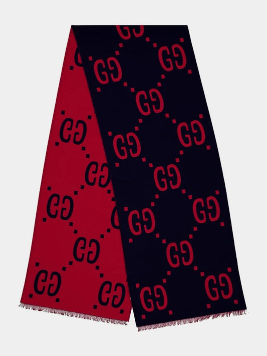 GG提花圖案針織羊毛圍巾