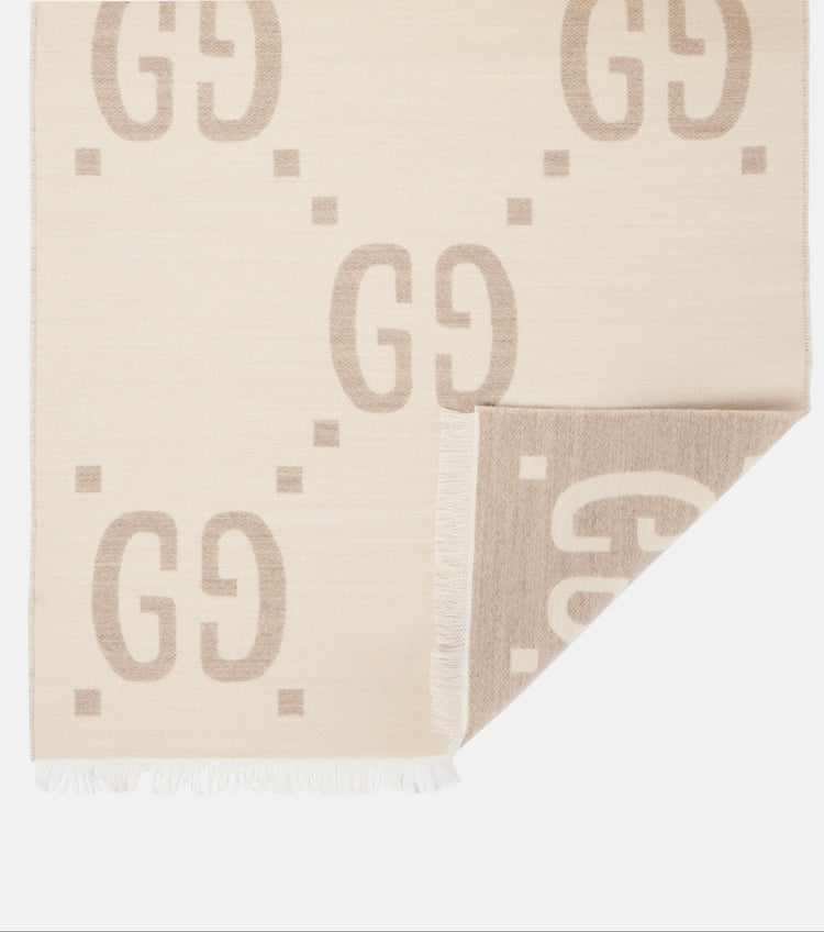 GG提花圖案針織羊毛圍巾