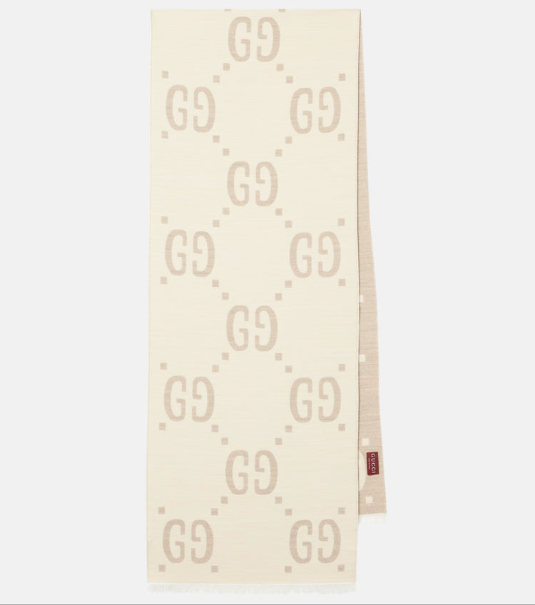 GG提花圖案針織羊毛圍巾