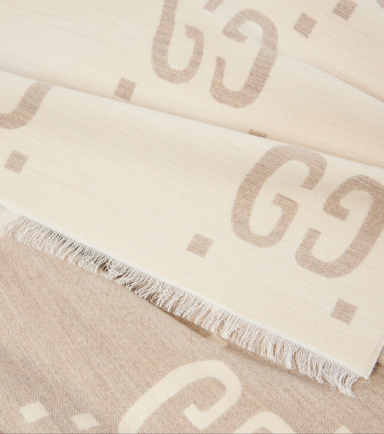 GG提花圖案針織羊毛圍巾