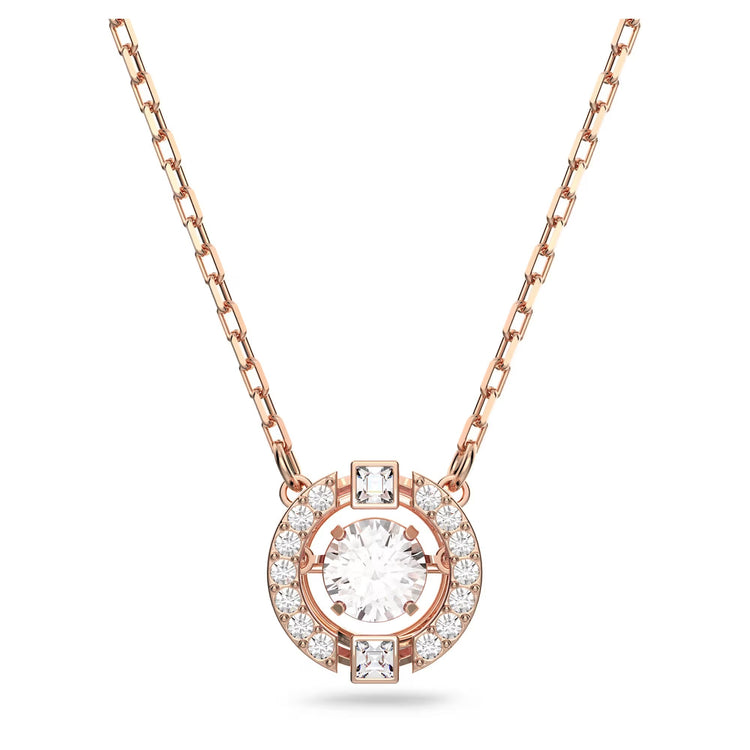 Necklace Round cut, White, Rose gold-tone plated