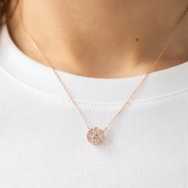 Necklace Round cut, White, Rose gold-tone plated