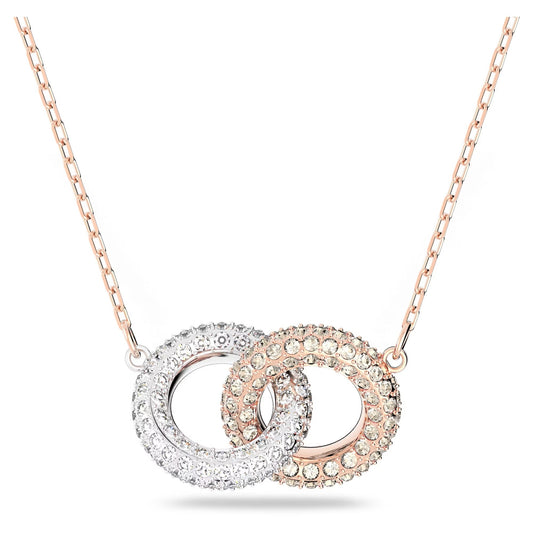 Necklace Intertwined circles, White, Rose gold-tone plated