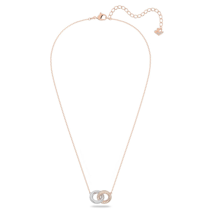Necklace Intertwined circles, White, Rose gold-tone plated