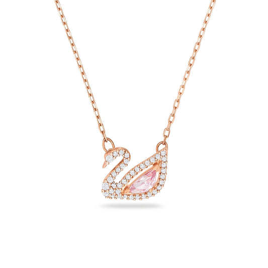 Necklace Swan, Pink, Rose gold-tone plated