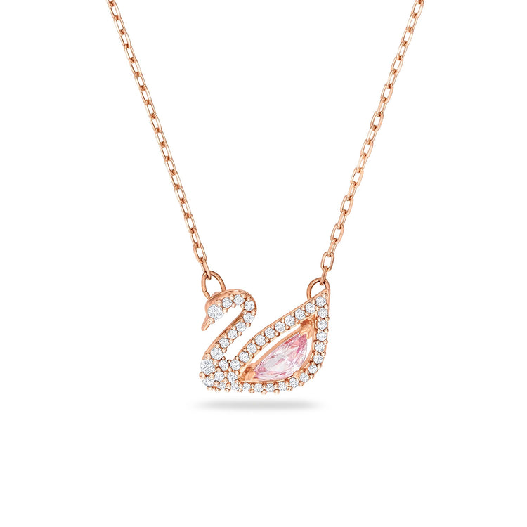 Necklace Swan, Pink, Rose gold-tone plated