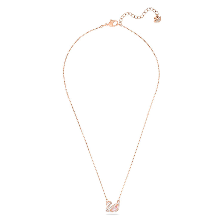 Necklace Swan, Pink, Rose gold-tone plated