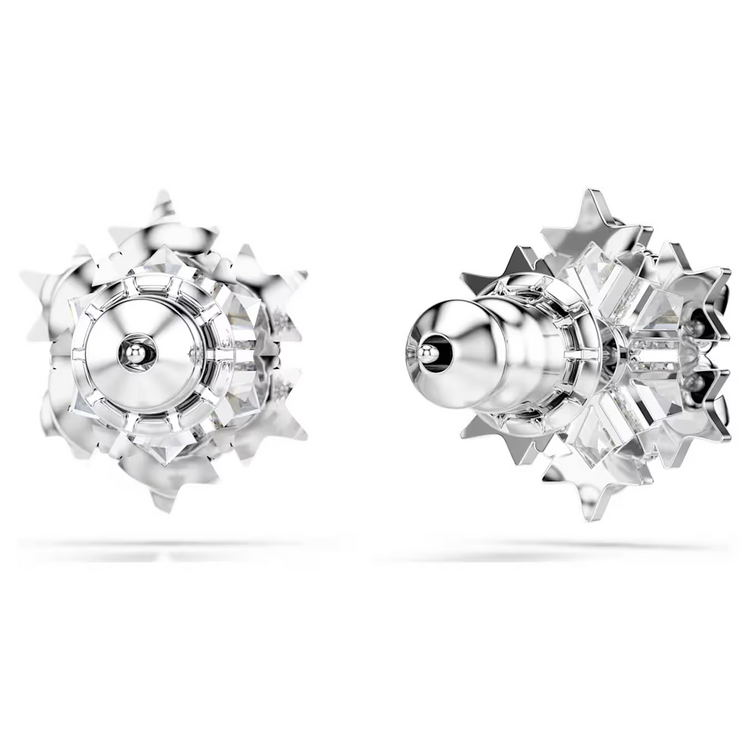 Magic stud earrings Snowflake, White, Rhodium plated