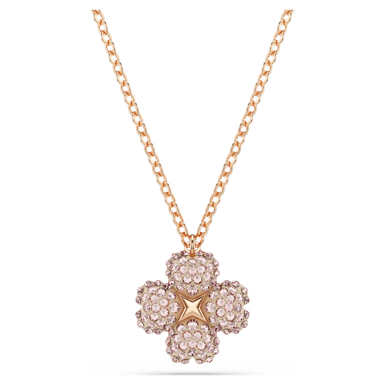 Necklace Flower, Pink, Rose gold-tone plated