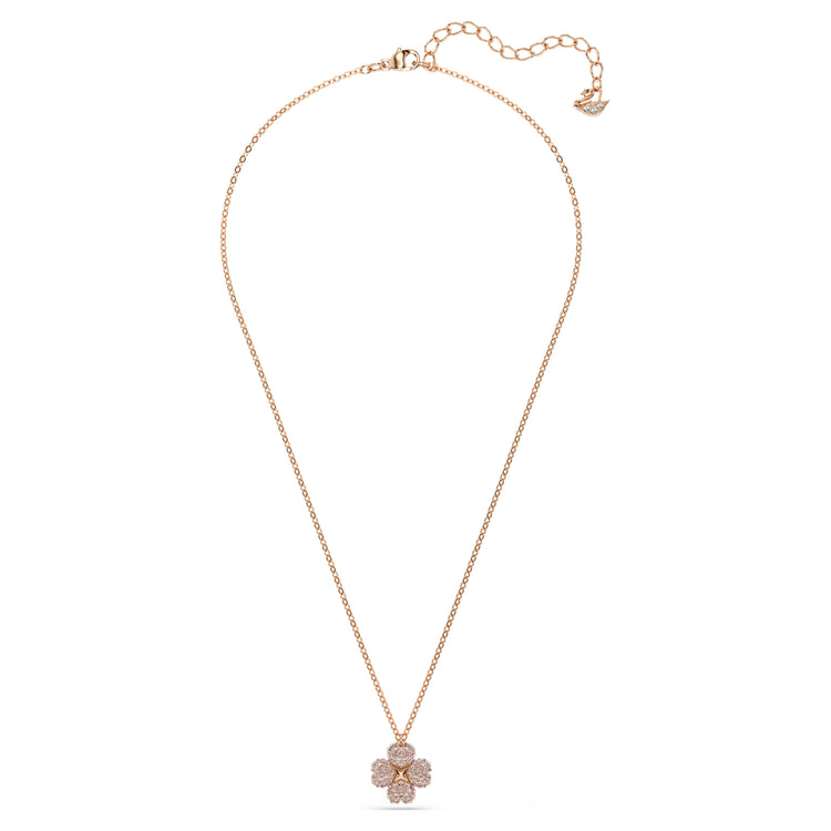 Necklace Flower, Pink, Rose gold-tone plated