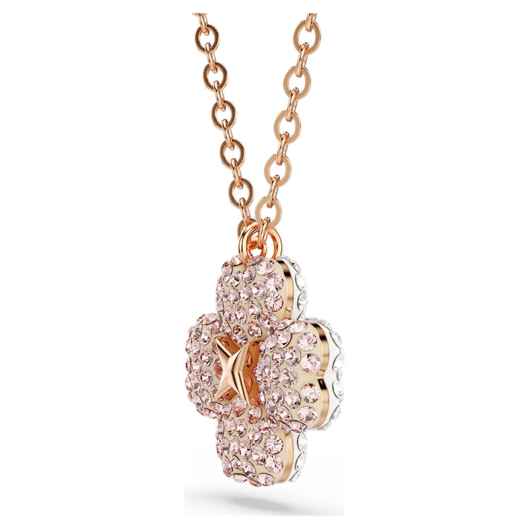 Necklace Flower, Pink, Rose gold-tone plated