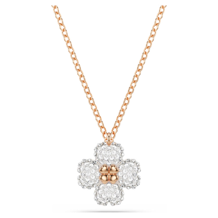 Necklace Flower, Pink, Rose gold-tone plated