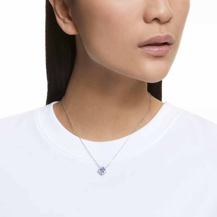Una necklace Clover, Blue, Rhodium plated