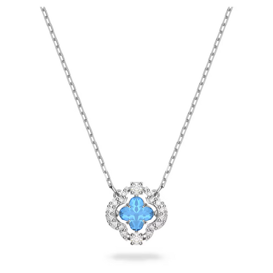 Una necklace Clover, Blue, Rhodium plated