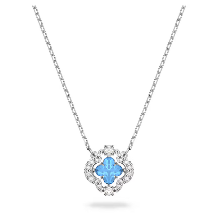 Una necklace Clover, Blue, Rhodium plated