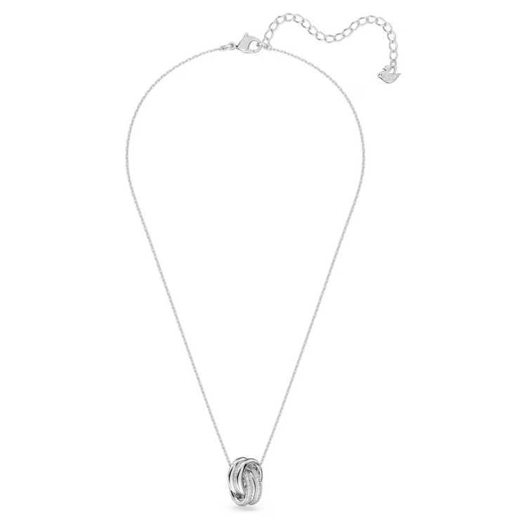 Hyperbola pendant Intertwined circles, White, Rhodium plated