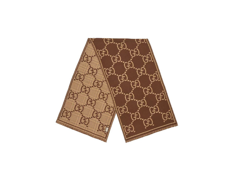 GG提花圖案針織羊毛圍巾